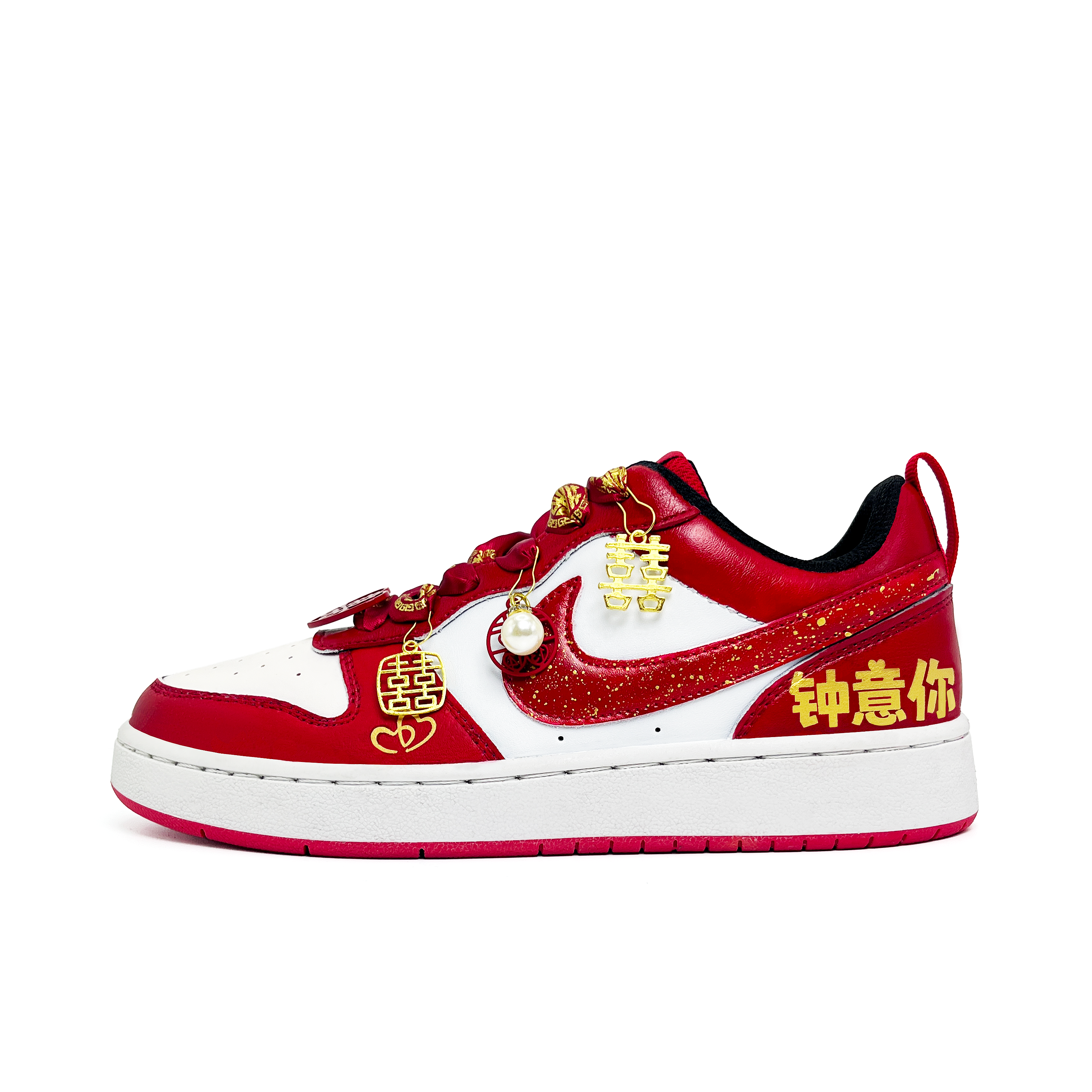 [Custom Shoes] (W) Nike Court Borough 'White Red Pearl Wedding'