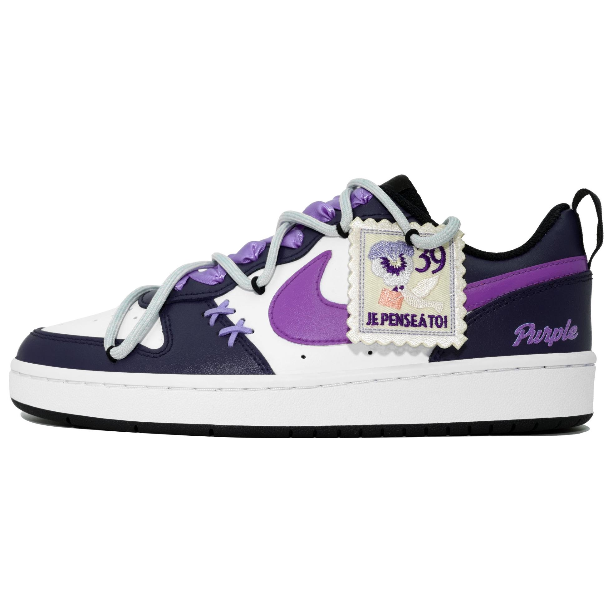 Order 【定製球鞋】Nike Court Borough 萬花弄 三色堇 花朵 潮流 休閒 舒適 時尚 百搭 防滑輕便 低幫 板鞋 女款 白紫