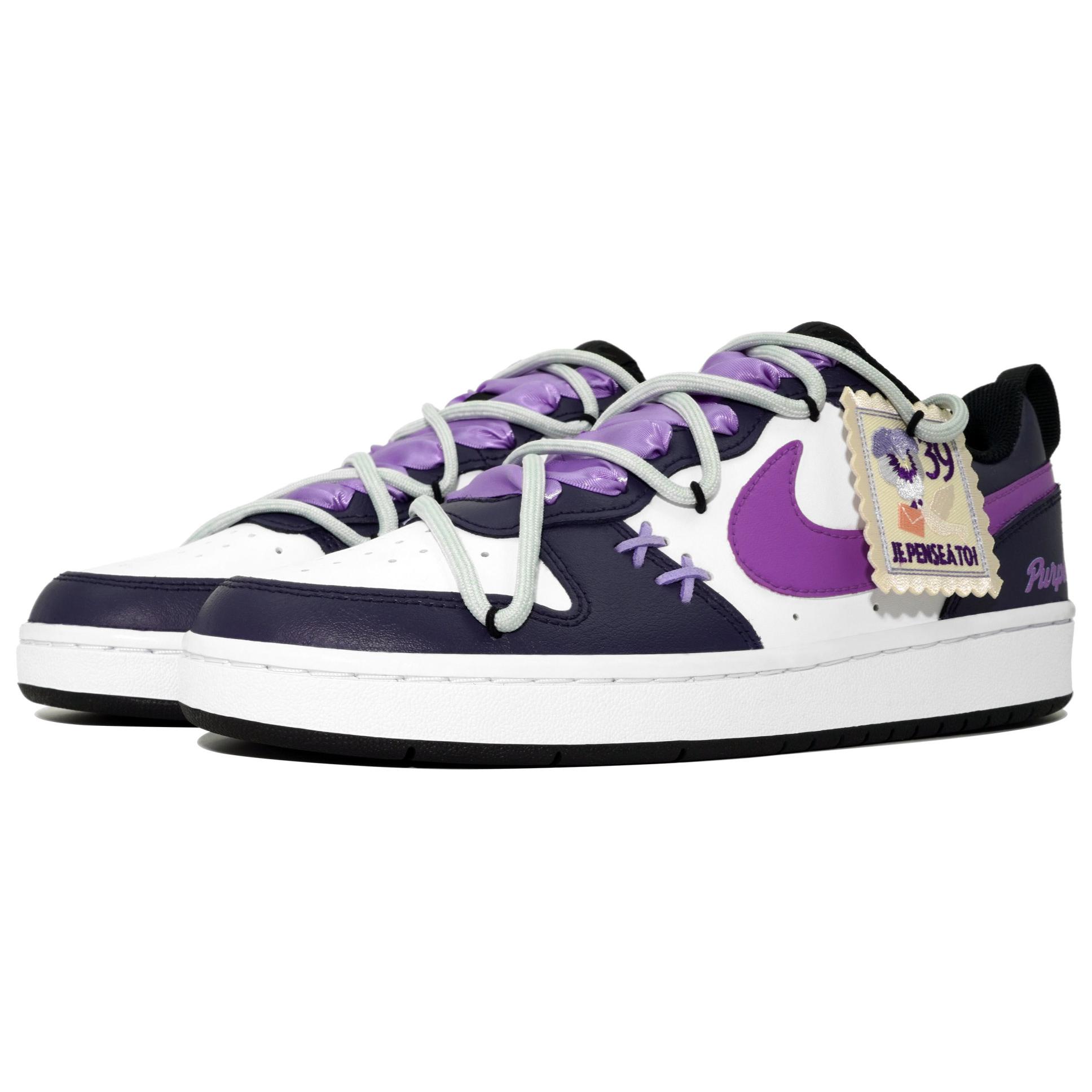 Shop 【定製球鞋】Nike Court Borough 萬花弄 三色堇 花朵 潮流 休閒 舒適 時尚 百搭 防滑輕便 低幫 板鞋 女款 白紫