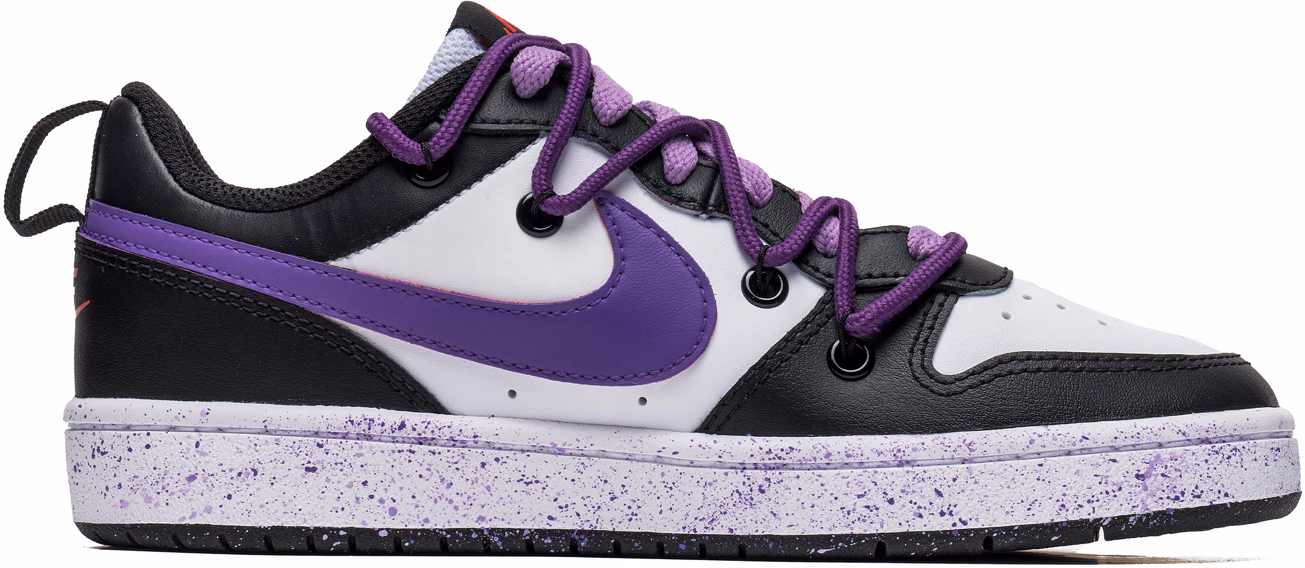custom-shoes-women-nike-court-borough-low-2-black-white-purple-paint-splatter