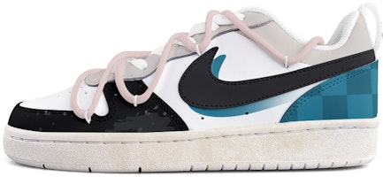 【定製球鞋】 Nike Court Borough Low2 復古手繪 解構鞋帶 低筒 板鞋 女款 黑藍 Buy 【定製球鞋】 Nike Court Borough Low2 復古手繪 解構鞋帶 低筒 板鞋 女款 黑藍