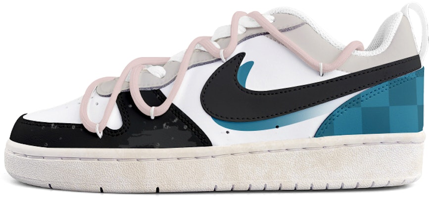 【定製球鞋】 Nike Court Borough Low2 復古手繪 解構鞋帶 低筒 板鞋 女款 黑藍 Buy 【定製球鞋】 Nike Court Borough Low2 復古手繪 解構鞋帶 低筒 板鞋 女款 黑藍