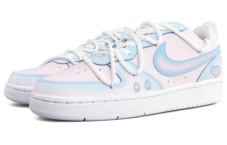 Lookbook 【訂製球鞋】 Nike Court Borough Low2 水晶 粉藍 漸變 少女風 手繪 解構鞋帶 低筒 板鞋 女款