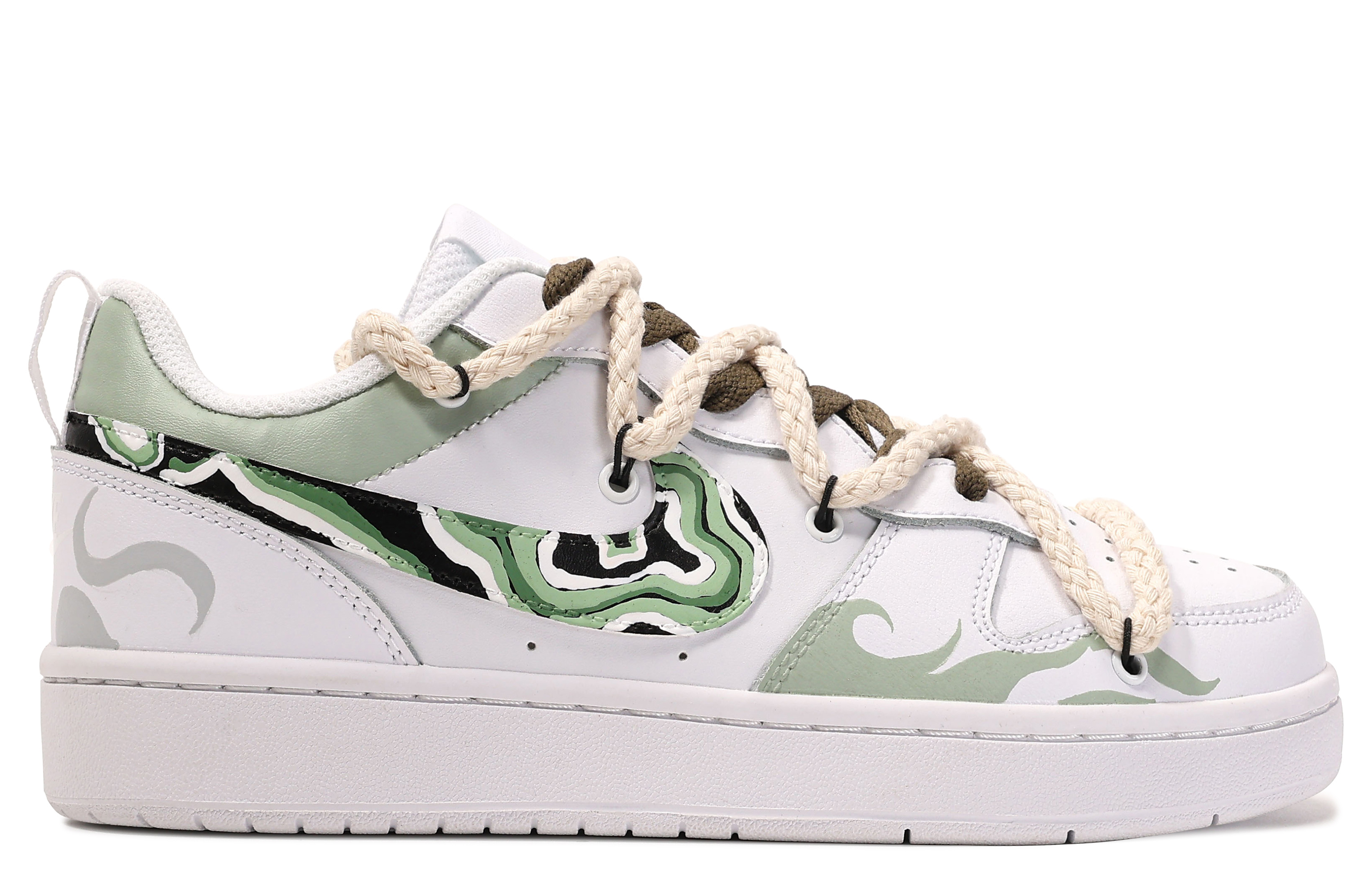 Lookbook (W) [Kasut Custom] Nike Court Borough Low 2 'Da Vinci Custom Hijau Putih' BQ5448-100(TeamM-女款一池绿水)