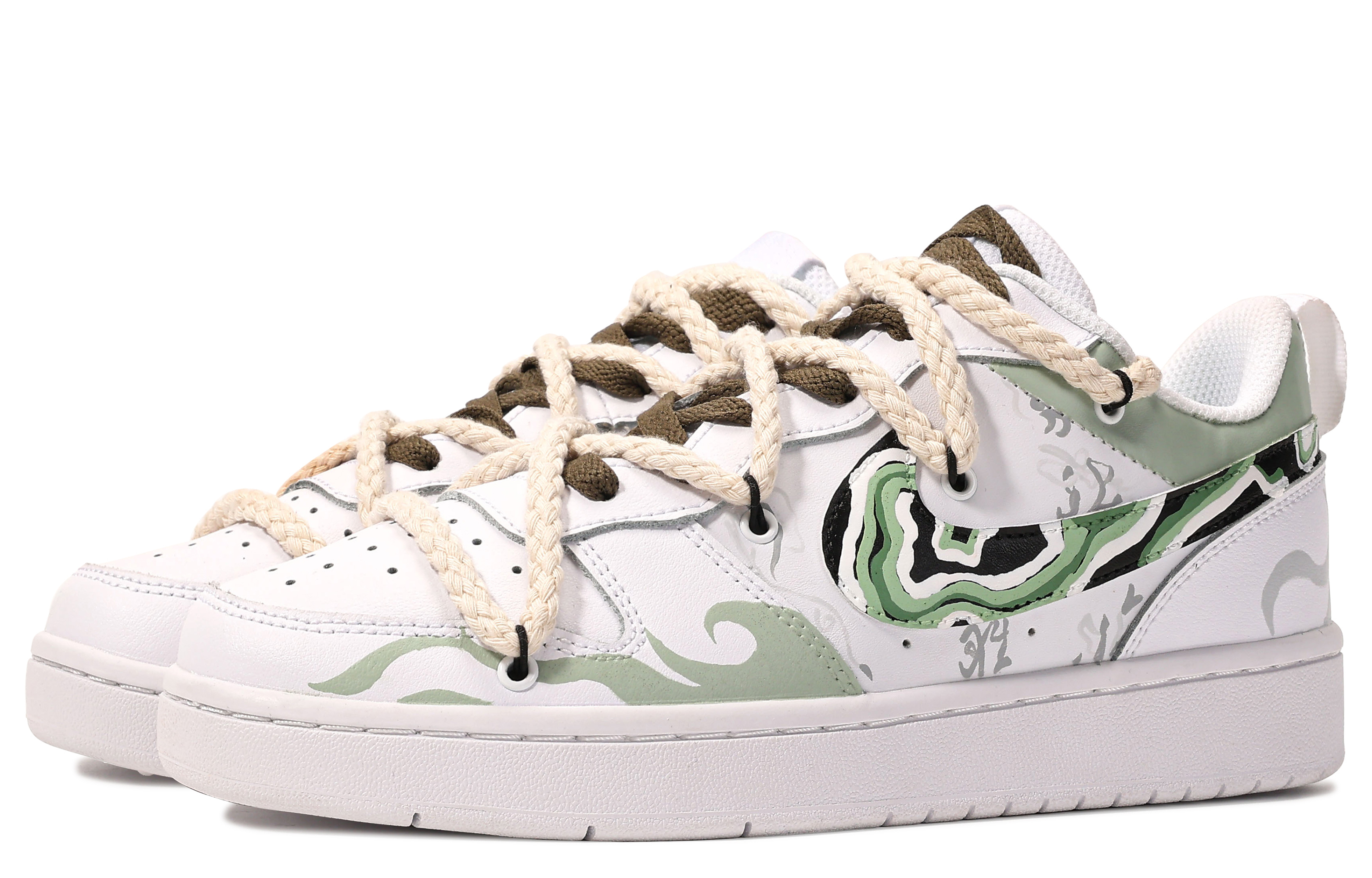 Shop (W) [Kasut Custom] Nike Court Borough Low 2 'Da Vinci Custom Hijau Putih' BQ5448-100(TeamM-女款一池绿水)