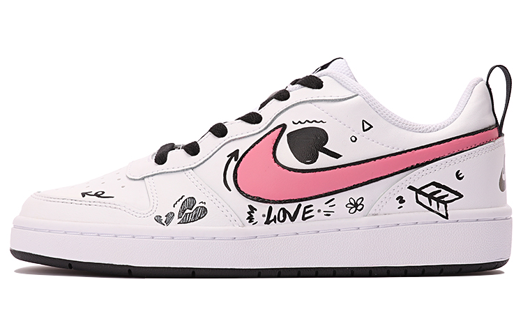 Buy (W) [定制鞋] 耐克Court Borough Low 2 "涂鸦黑白" BQ5448-104(TeamThree-女款心之所向黑白)