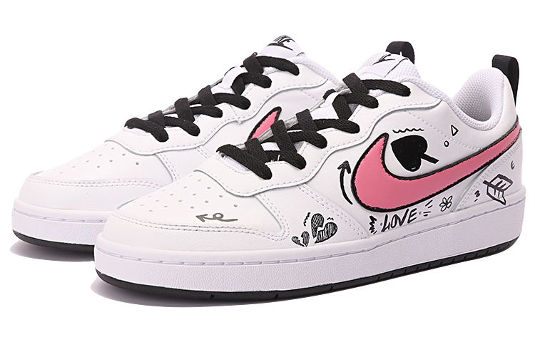 Lookbook (W) [定制鞋] 耐克Court Borough Low 2 "涂鸦黑白" BQ5448-104(TeamThree-女款心之所向黑白)