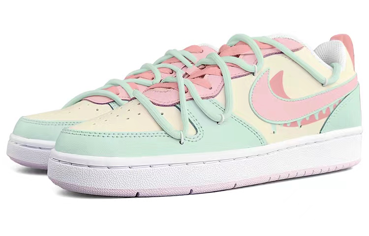 Shop (W) [Kasut Custom] Nike Court Borough Low 2 'Macaron Merah Jambu Hijau Kuning' DQ0492-100(Team13-马卡龙)