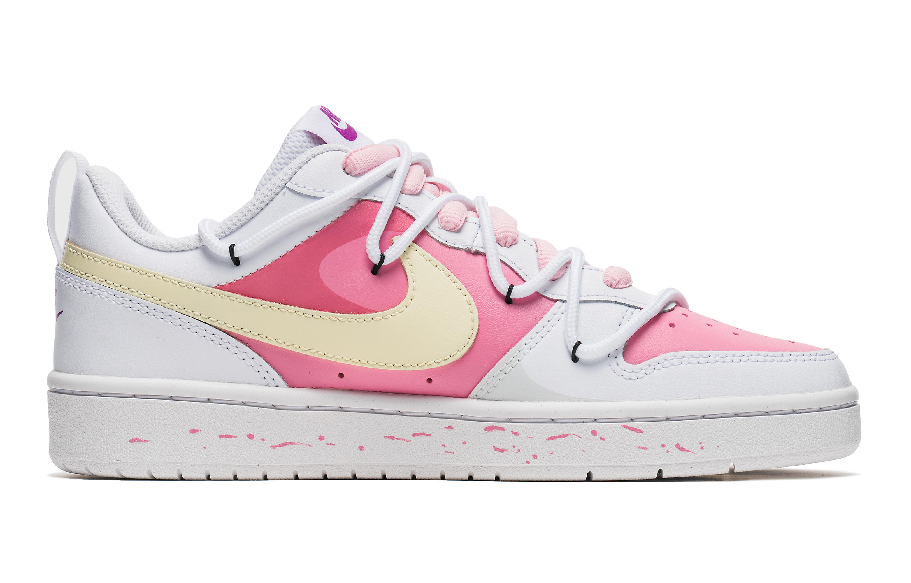 Buy 【定制球鞋】 Nike Court Borough Low 2 青春校園 粉玫瑰 鬱金香 潑墨 低幫 板鞋 女款 粉白黃