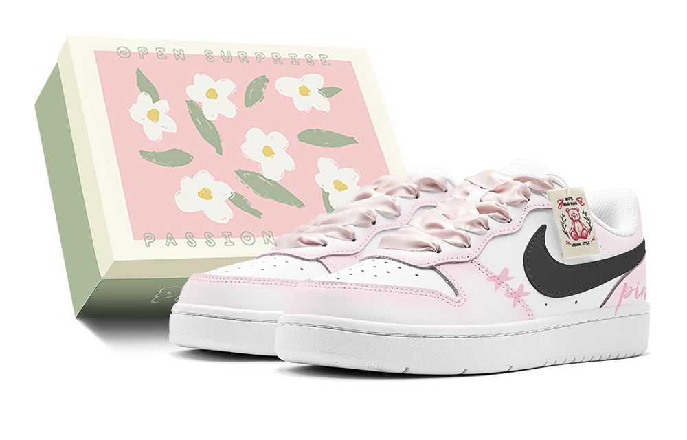 Buy 【客製化球鞋】 Nike Court Borough 秋日出遊 少女心 玫瑰小熊 絲質鞋帶 限定鞋盒 休閒 低筒 板鞋 女款 黑粉