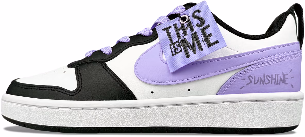 custom-shoes-women-nike-court-borough-low-black-purple-white