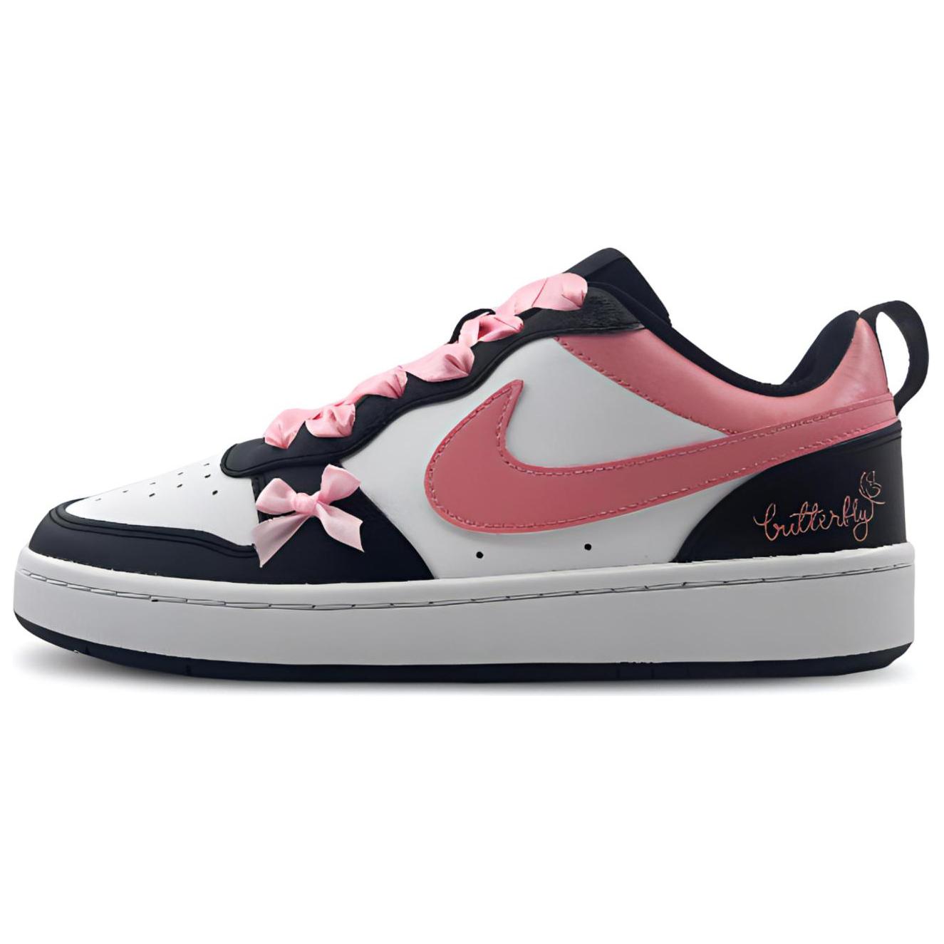 Buy 【定製球鞋】Nike Court Borough 蝴蝶曼舞 可愛 解構 蝴蝶結 低筒 板鞋 女款 黑粉