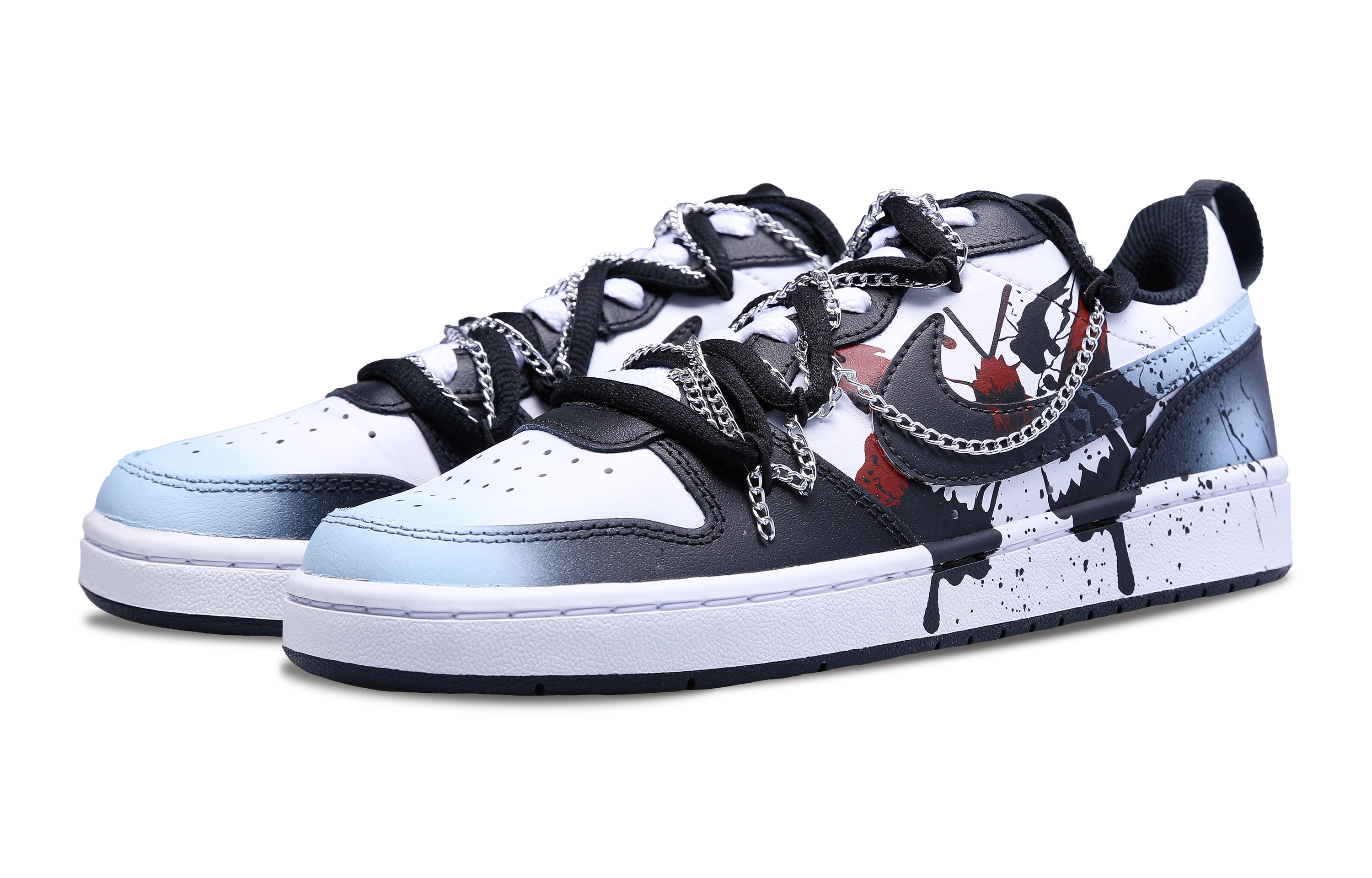 Shop (W) 나이키 코트 보로우 로우 '버터플라이 스트리트 블루 블랙' (커스텀) BQ5448-115(Team301-蝴蝶街区)