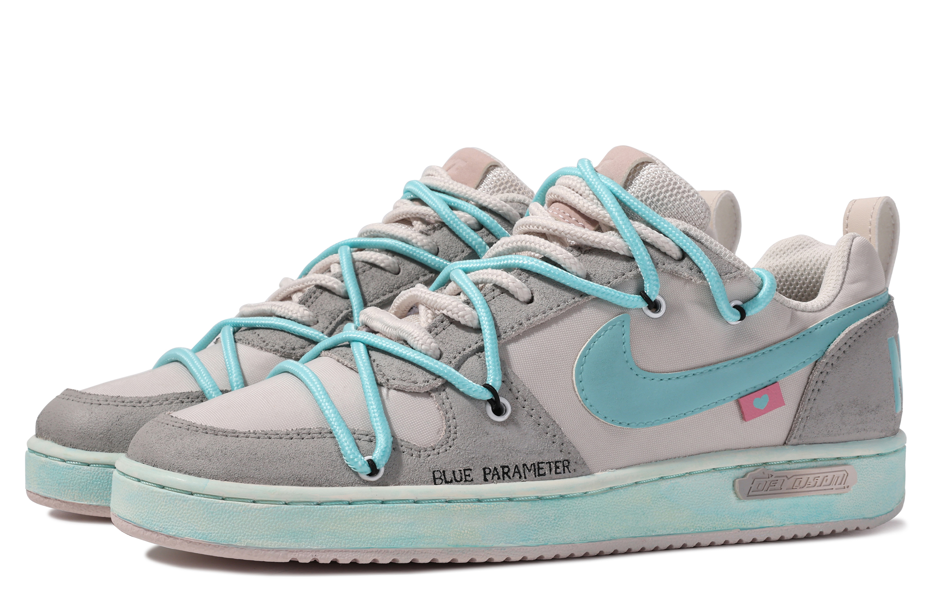 Shop (W) [Kasut Custom] Nike Court Borough Low 'Da Vinci Love Biru-Kelabu' 861533-101(TeamM-蓝色参数-BOX)