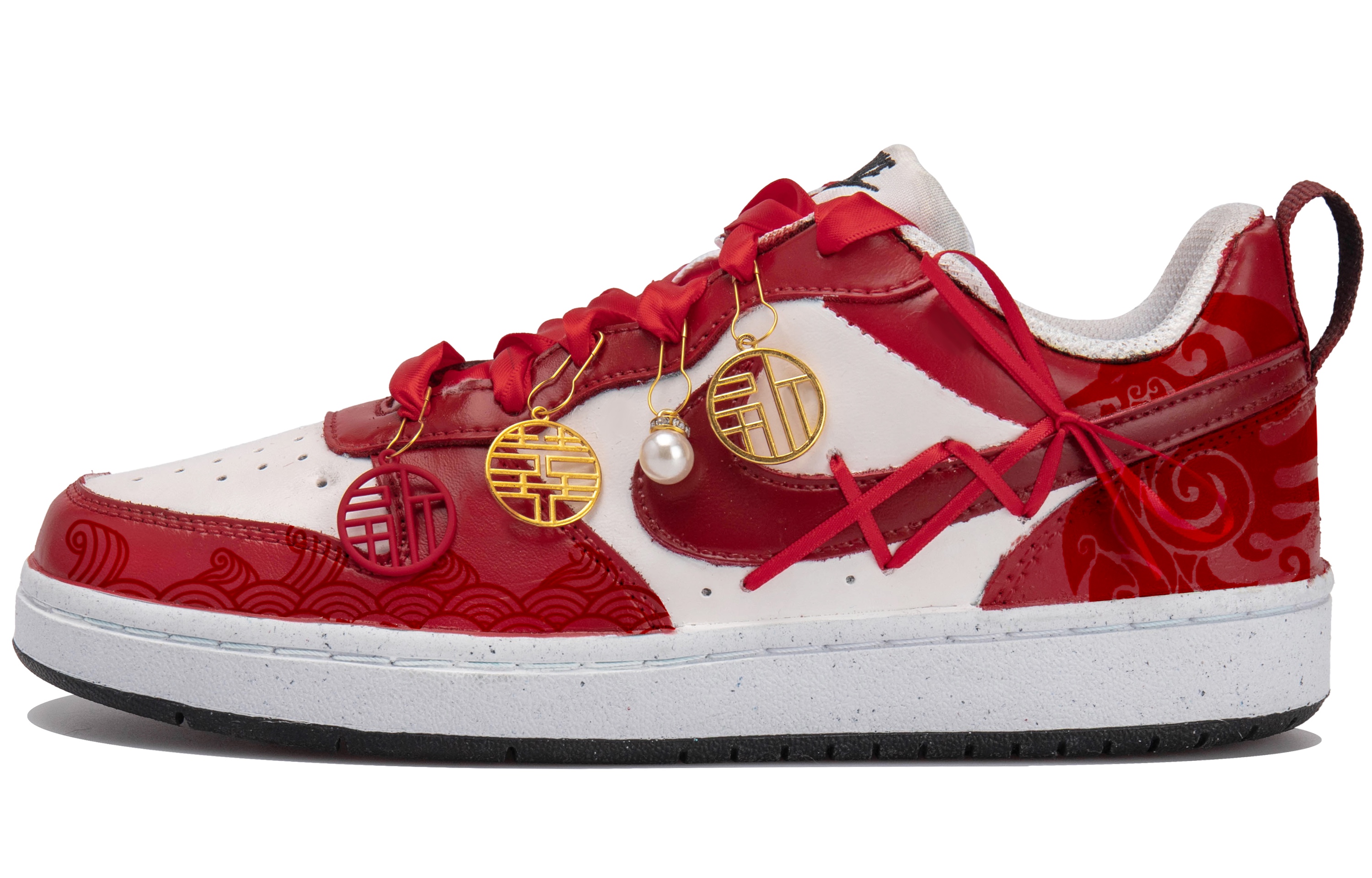 [Custom Shoes] (W) Nike Court Borough Low 'Dragon Phoenix Embroidery - White Red'