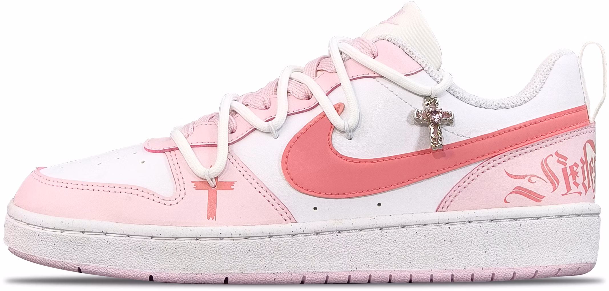 custom-shoes-women-nike-court-borough-low-gothic-cross-pastel-pink