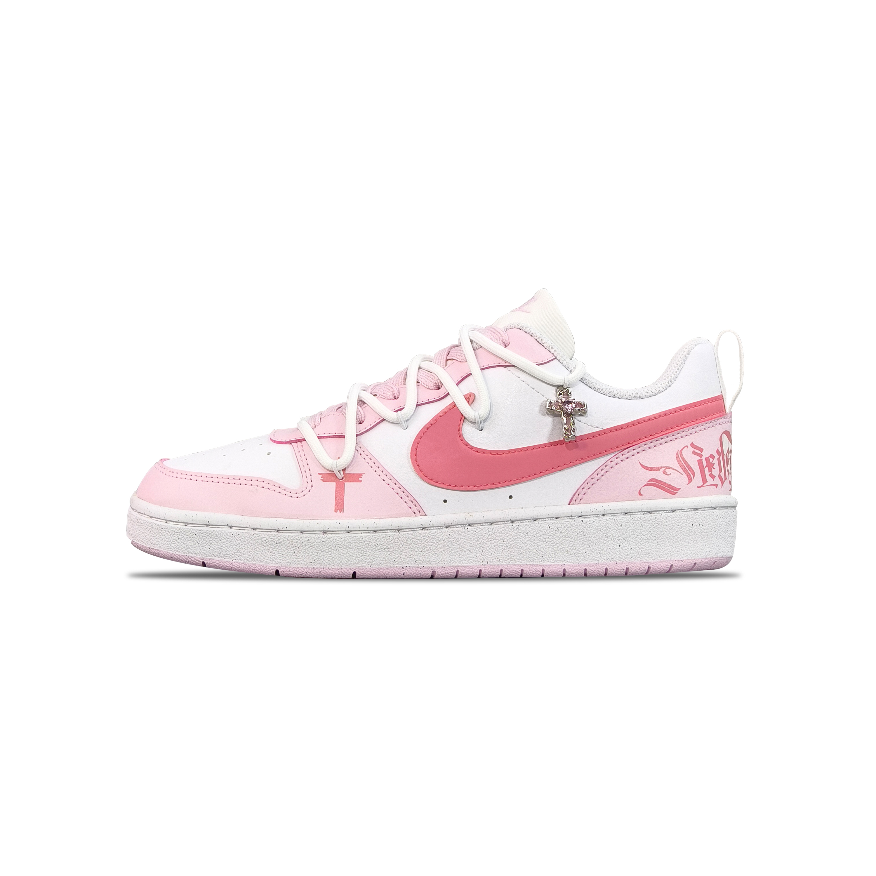 Order 【客製化球鞋】 Nike Court Borough 塔兔 十字架 哥特風 少女粉 清新甜美塔 防滑耐磨 低筒 滑板鞋 女款 粉白色