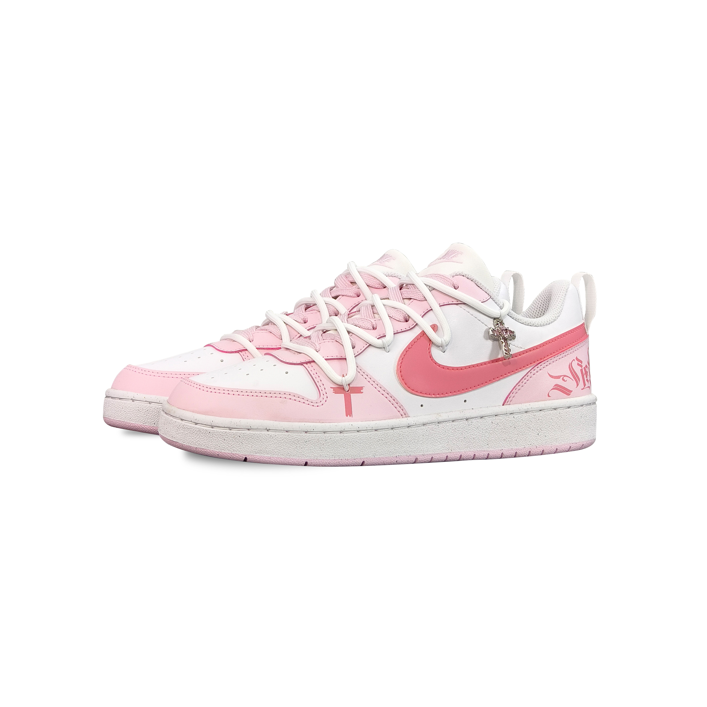 Shop 【客製化球鞋】 Nike Court Borough 塔兔 十字架 哥特風 少女粉 清新甜美塔 防滑耐磨 低筒 滑板鞋 女款 粉白色
