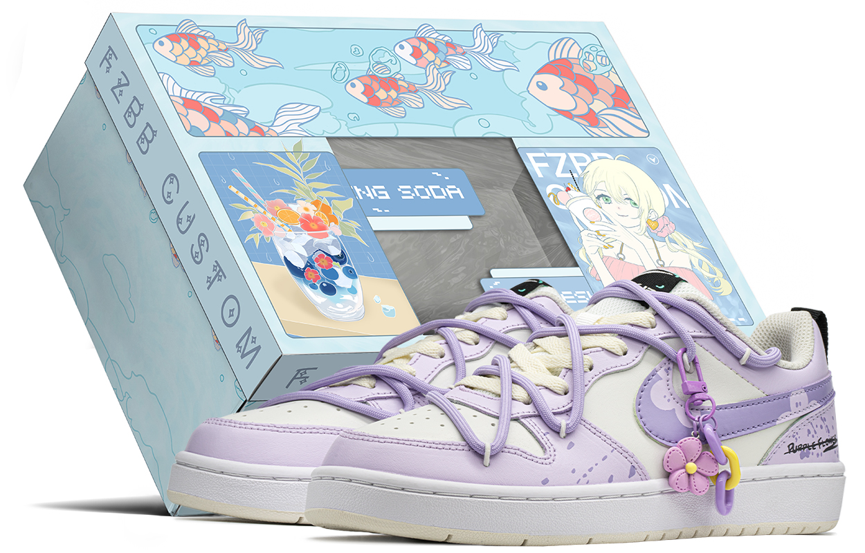 Buy (W) [定制鞋款] 耐克 Court Borough Low '薰衣草飞溅' FJ7692-191(TeamA-泼墨小花S-BOX)