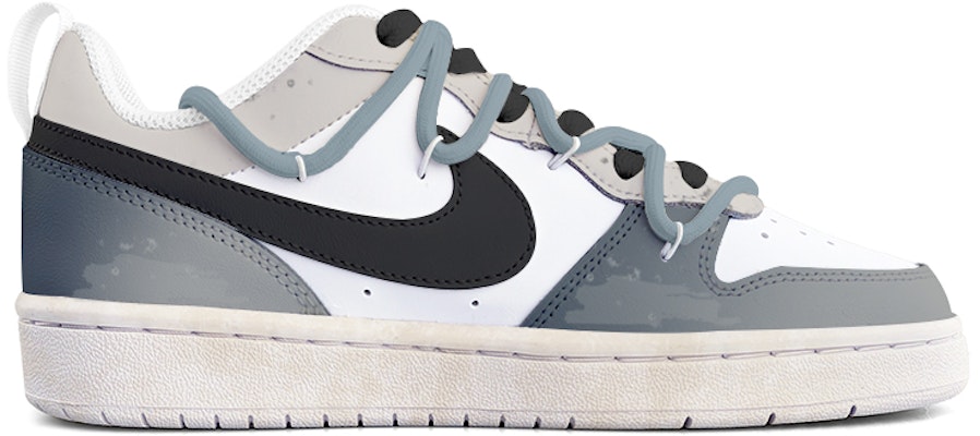 【訂製球鞋】Nike Court Borough 倫敦霾霭 黑灰 潮流 復古手繪 解構鞋帶 低筒 板鞋 女款 灰色 Order 【訂製球鞋】Nike Court Borough 倫敦霾霭 黑灰 潮流 復古手繪 解構鞋帶 低筒 板鞋 女款 灰色