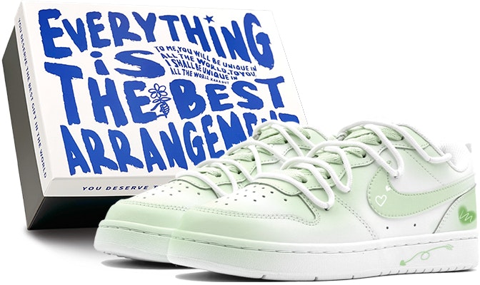 custom-shoes-women-nike-court-borough-low-mint-green-gradient-white-brown-dq-5979-100-465950