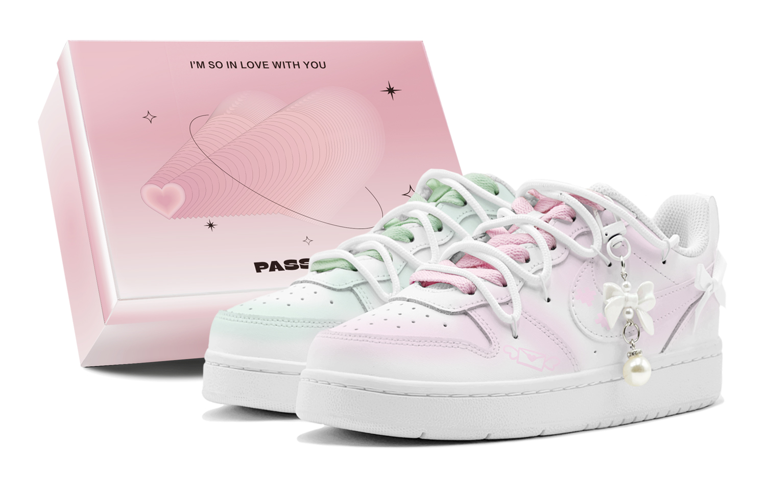 Buy (W) 【定制鞋】耐克 Court Borough Low '粉绿情书' BQ5448-100(TeamS2-鸳鸯情书S-BOX)