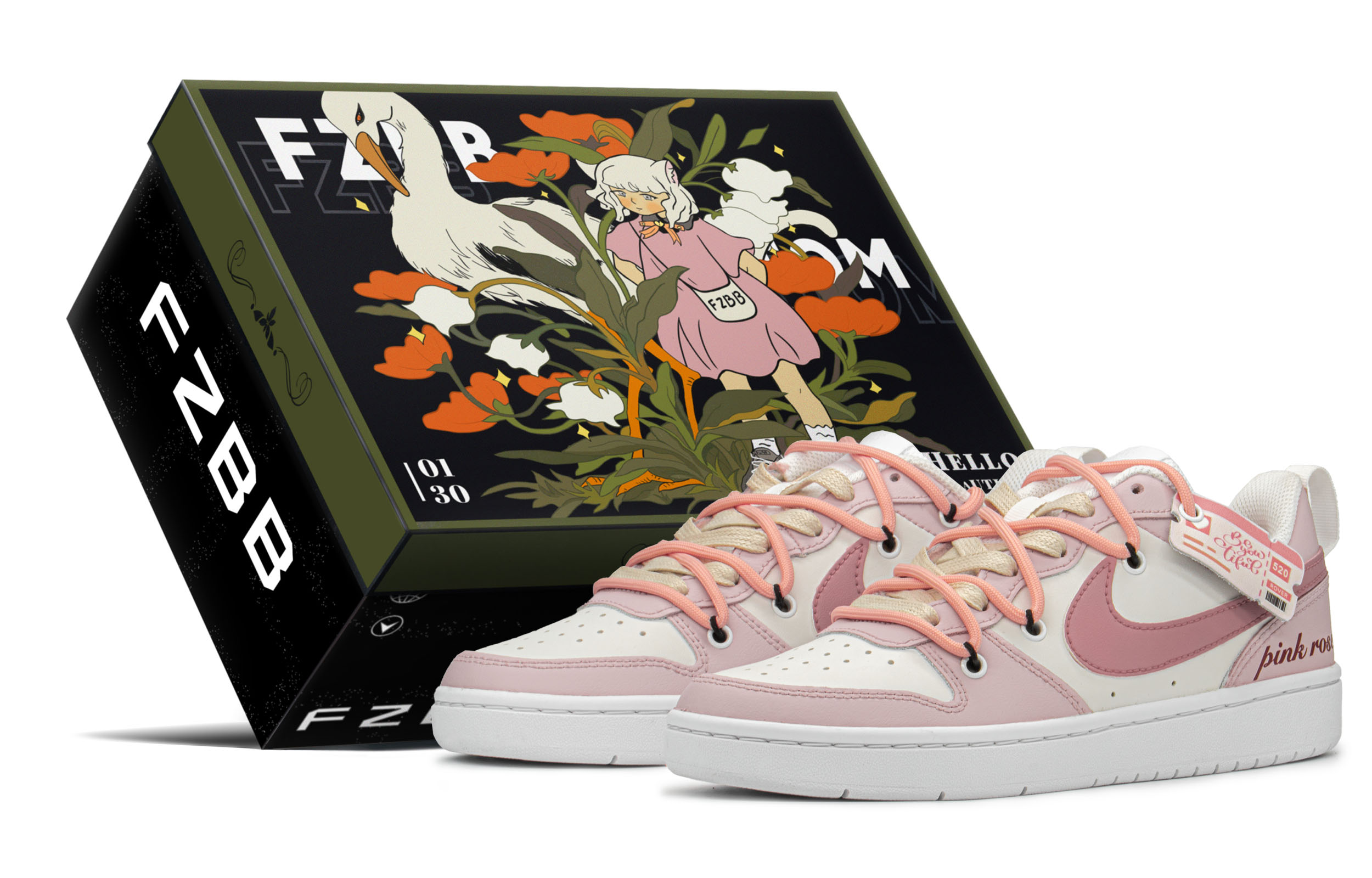 Buy (W) [Zapatillas Personalizadas] Nike Court Borough Low 'Rosa Rosa' BQ5448-100(TeamA-AF女玫瑰粉S-BOX)