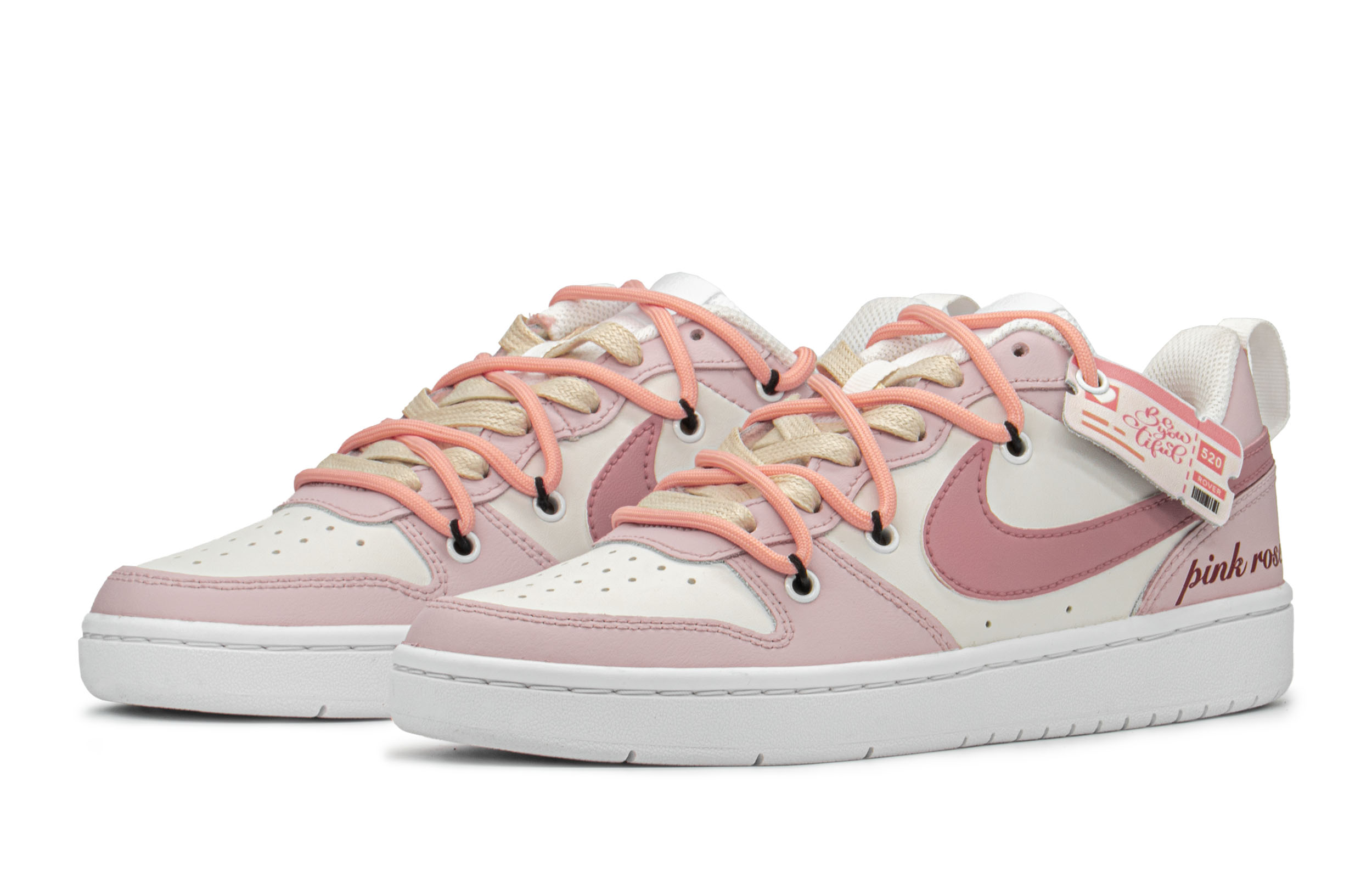 Shop (W) [Zapatillas Personalizadas] Nike Court Borough Low 'Rosa Rosa' BQ5448-100(TeamA-AF女玫瑰粉S-BOX)