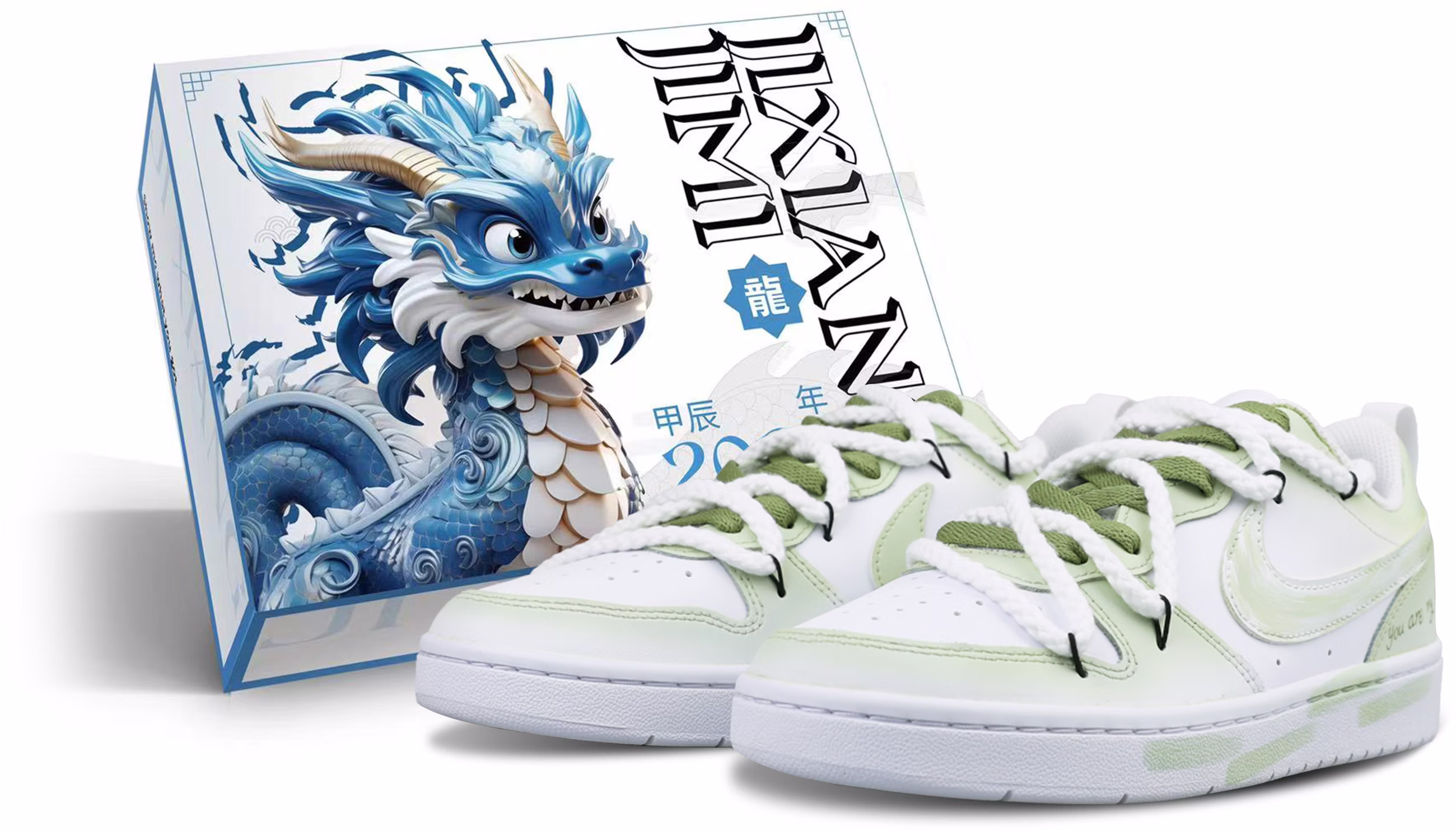 custom-shoes-women-nike-court-borough-low-spring-memory-white-green