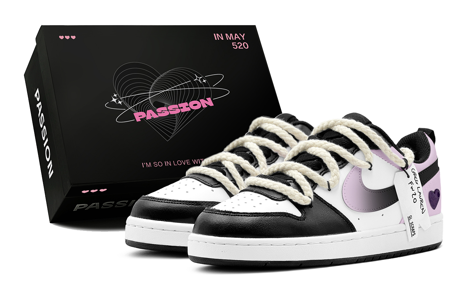 Buy (W) [Sepatu Kustom] Nike Court Borough Low 'Summer Sweetheart Ungu Cinta' BQ5448-115(TeamS2-心动紫爱心S-BOX)