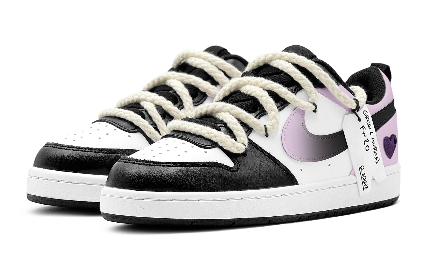 Shop (W) [Sepatu Kustom] Nike Court Borough Low 'Summer Sweetheart Ungu Cinta' BQ5448-115(TeamS2-心动紫爱心S-BOX)