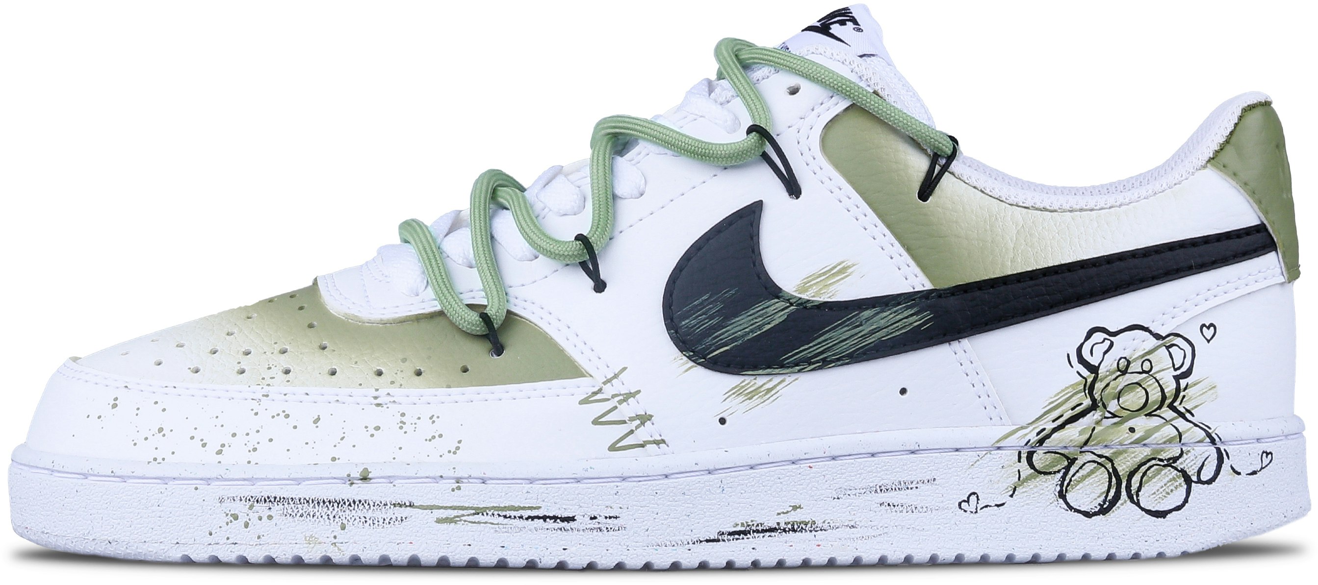 custom-shoes-women-nike-court-vision-1-cartoon-bear-white-green