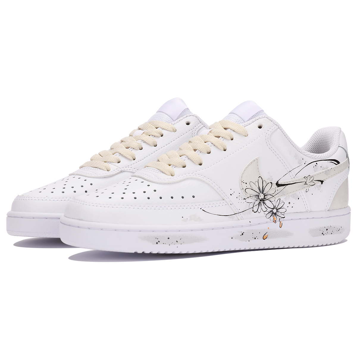 Shop (W) [Sepatu Kustom] Nike Court Vision 1 'Chrysanthemum Musim Gugur ala Cina' CD5434-100(TeamThree-秋菊米白)