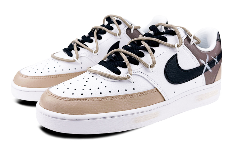 Lookbook 【定製球鞋】 Nike Court Vision 1 禮盒 撞色 摩卡咖啡 油漆條 解構 低幫 板鞋 女款 白卡其