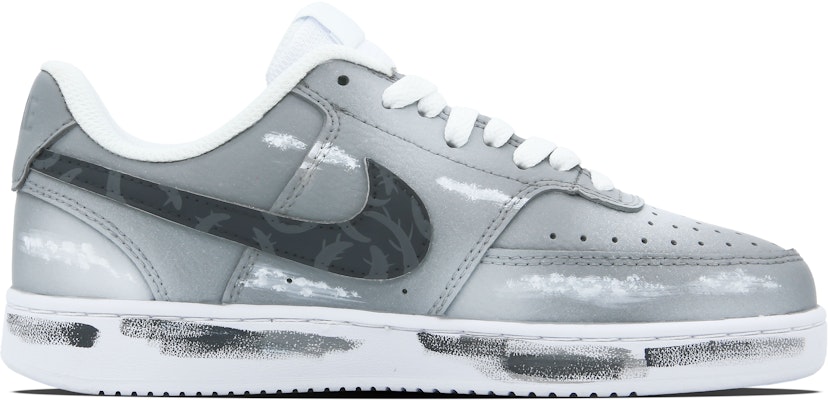 【訂製球鞋】Nike Court Vision 1 野薔薇雲霧 老化漸變 手繪塗鴉 低筒 板鞋 女款 灰白 Order 【訂製球鞋】Nike Court Vision 1 野薔薇雲霧 老化漸變 手繪塗鴉 低筒 板鞋 女款 灰白