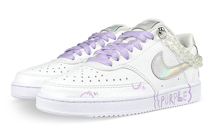 [Custom Shoes] (W) Nike Court Vision 1 'White Purple - Laser Grape Chain' 圖 3