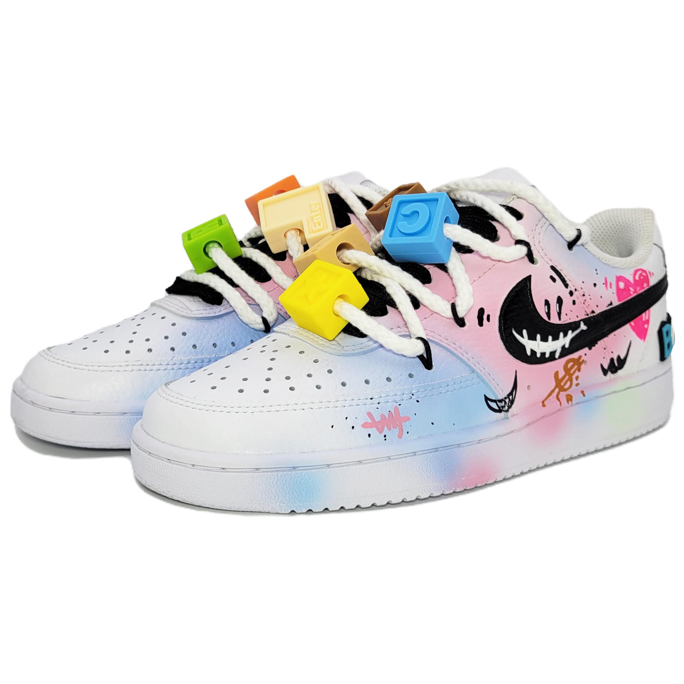 Shop (W) [Kasut Tersuai] Nike Court Vision 1 'Putih Biru Pink Grafiti' CD5434-100(Team145-小鬼涂鸦)