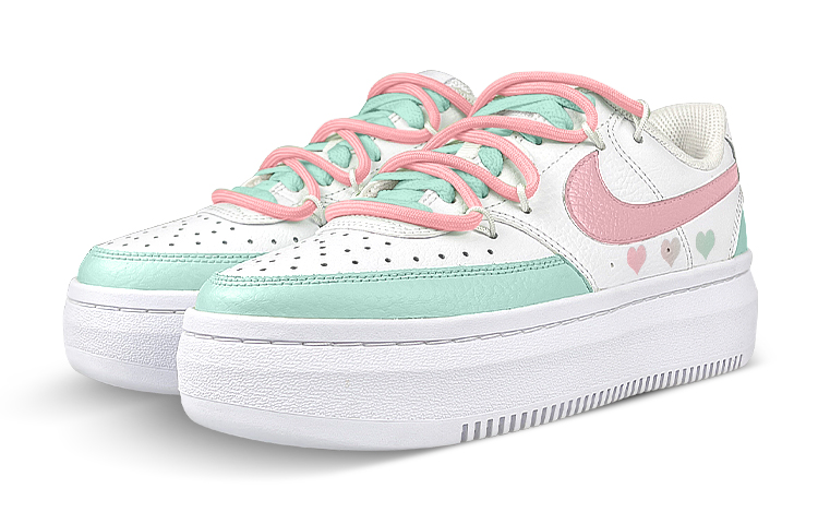 Lookbook (W) [Kasut Custom] Nike Court Vision 1 Alta 'Lychee Heart Gradient Putih Hijau Merah Jambu' DM0113-100(Team47-女A荔枝解)