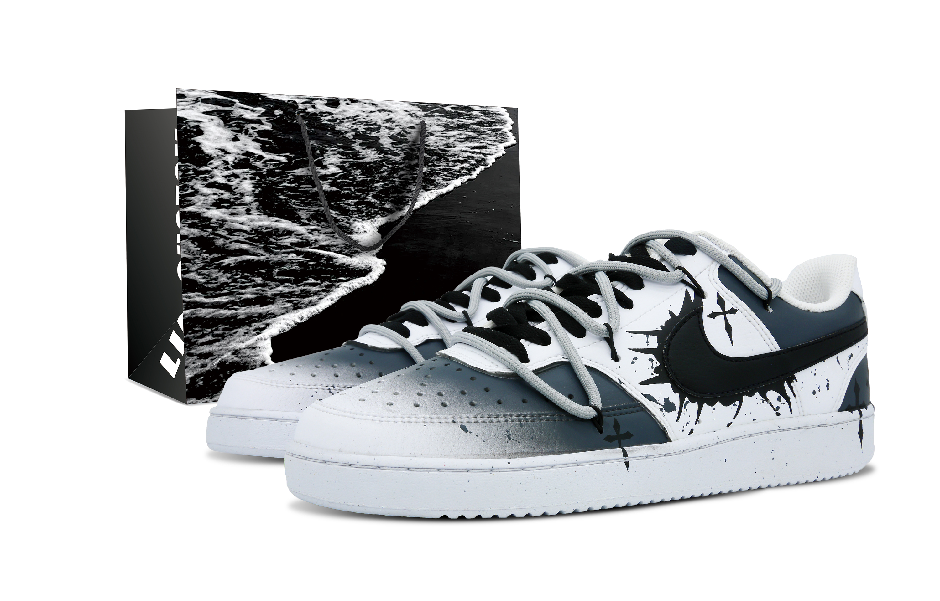 [Custom Shoes] (W) Nike Court Vision 1 Low 'Blue Black Cross Chaos'