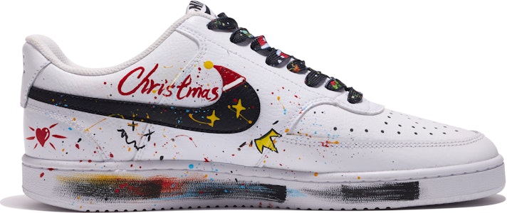 【客製化球鞋】Nike Court Vision 1 Low CS 塗鴉 聖誕主題 手繪塗鴉 特殊鞋盒 低筒 板鞋 女款 黑白 Order 【客製化球鞋】Nike Court Vision 1 Low CS 塗鴉 聖誕主題 手繪塗鴉 特殊鞋盒 低筒 板鞋 女款 黑白