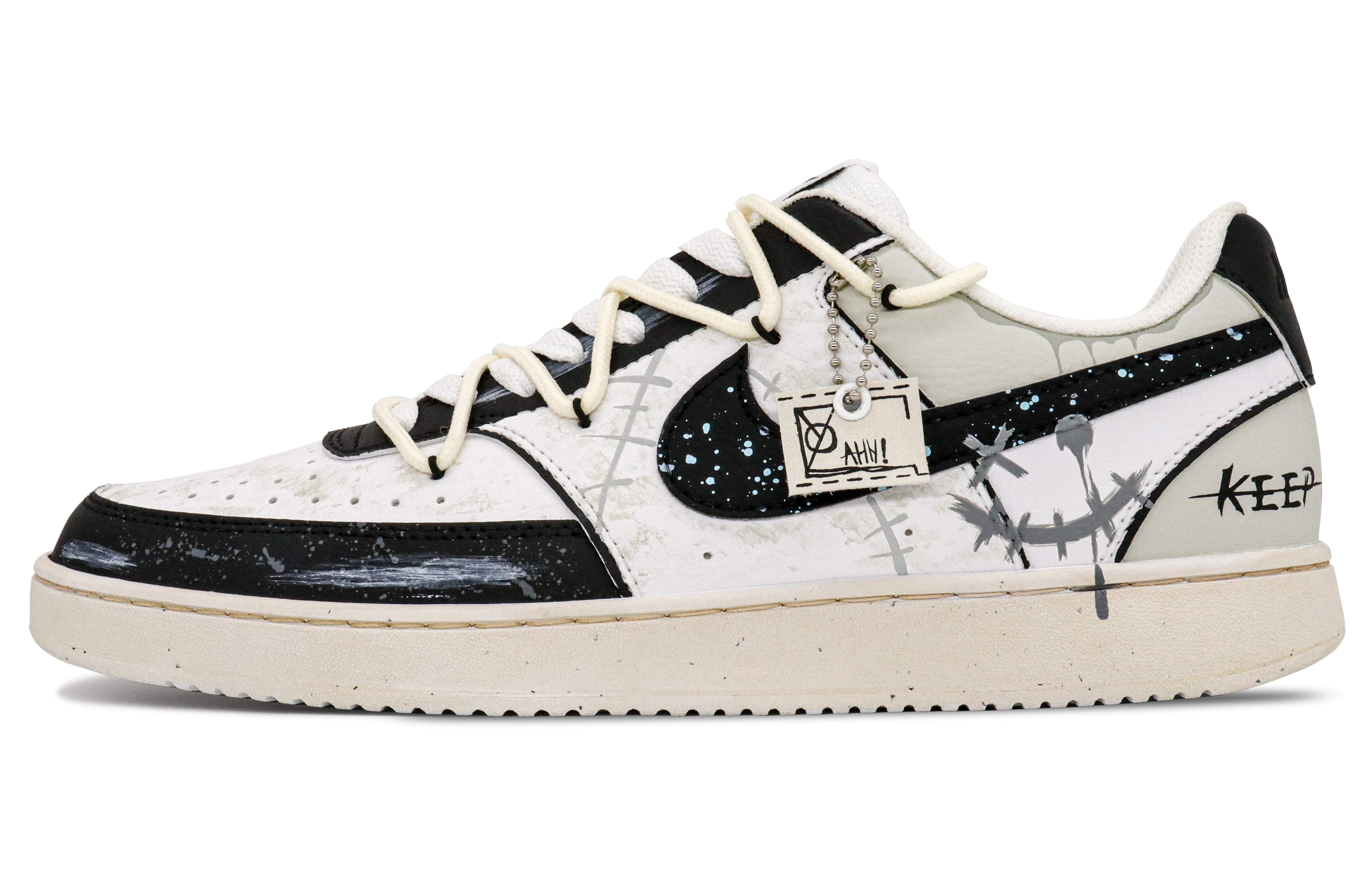 Buy 【訂製球鞋】Nike Court Vision 1 Low 惡魔果實 解構 抹舊 塗鴉 防滑耐磨 低筒 板鞋 女款 灰色