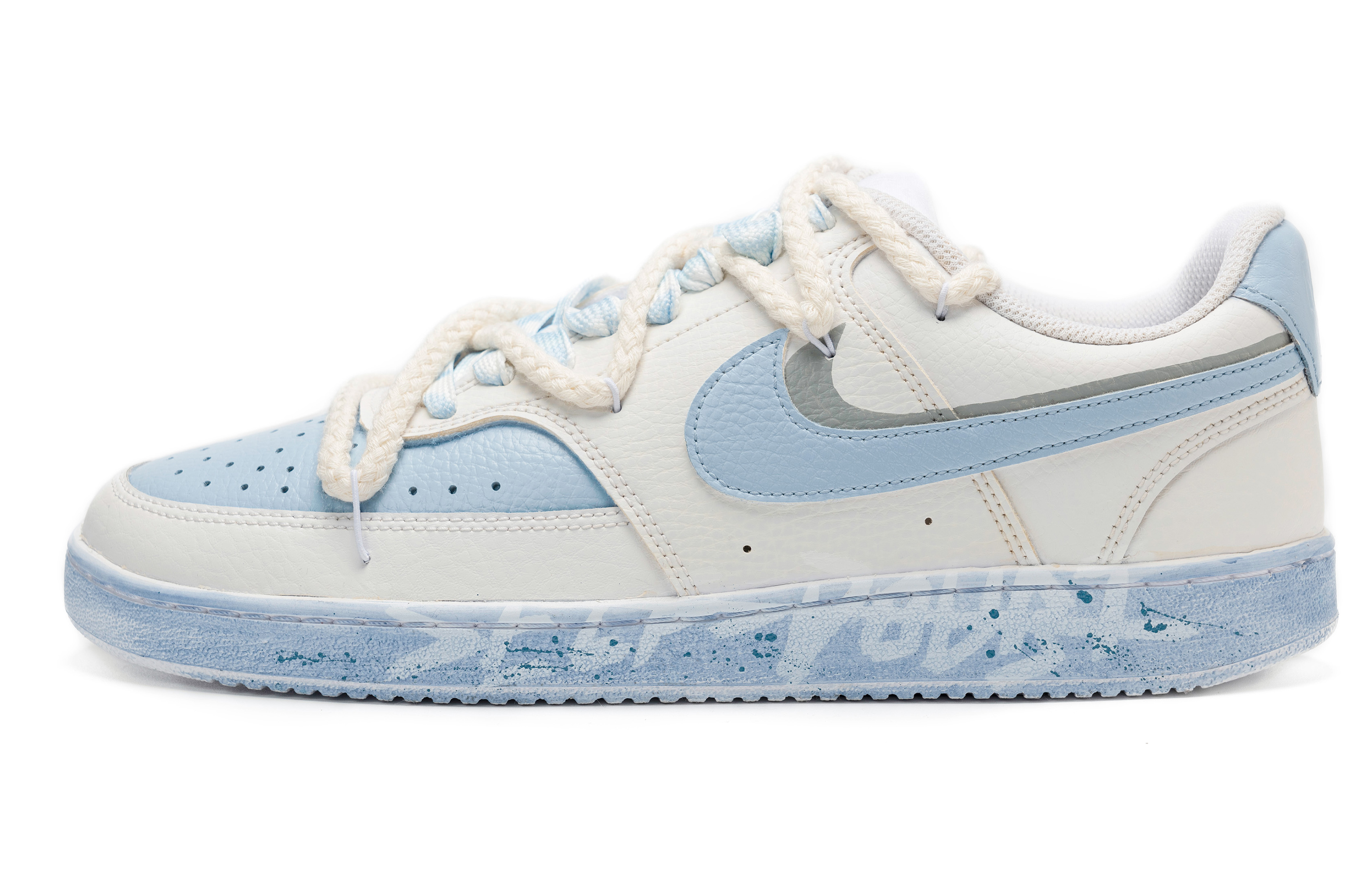 [Custom Shoes] (W) Nike Court Vision 1 Low 'Hand Painted White Blue'