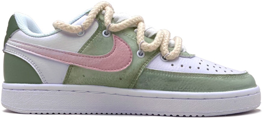 【訂製球鞋】Nike Court Vision 1 手繪塗鴉 清涼夏日 綠葉 休閒 低筒 板鞋 女款 橄欖綠 Order 【訂製球鞋】Nike Court Vision 1 手繪塗鴉 清涼夏日 綠葉 休閒 低筒 板鞋 女款 橄欖綠