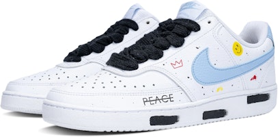 【客製球鞋】Nike Court Vision 1 Low 字母笑臉 藍色限定 泼墨 簡約 搭配任何風格的 低筒 板鞋 女款 白淺藍 Lookbook 【客製球鞋】Nike Court Vision 1 Low 字母笑臉 藍色限定 泼墨 簡約 搭配任何風格的 低筒 板鞋 女款 白淺藍