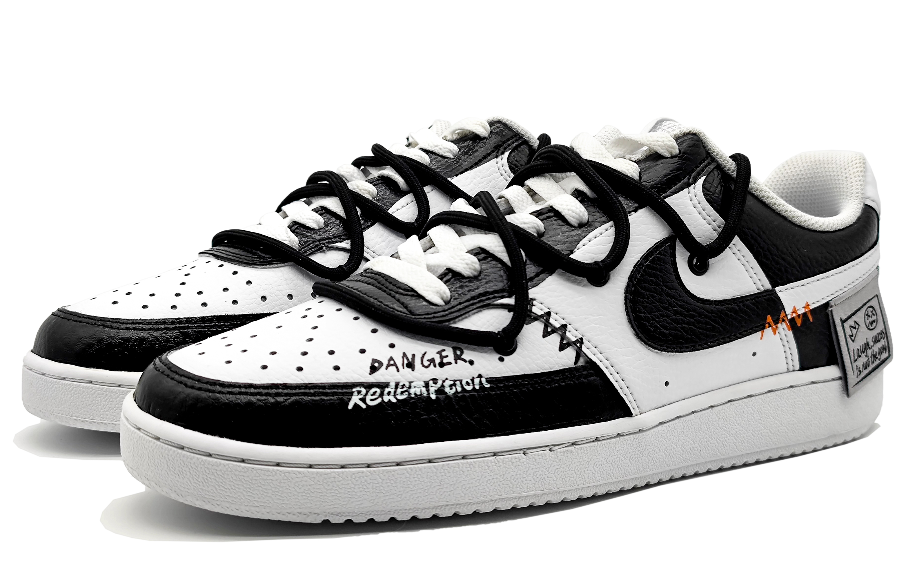 [Custom Shoes] (W) Nike Court Vision 1 Low 'Lost Smile Black White Orange' 圖 3
