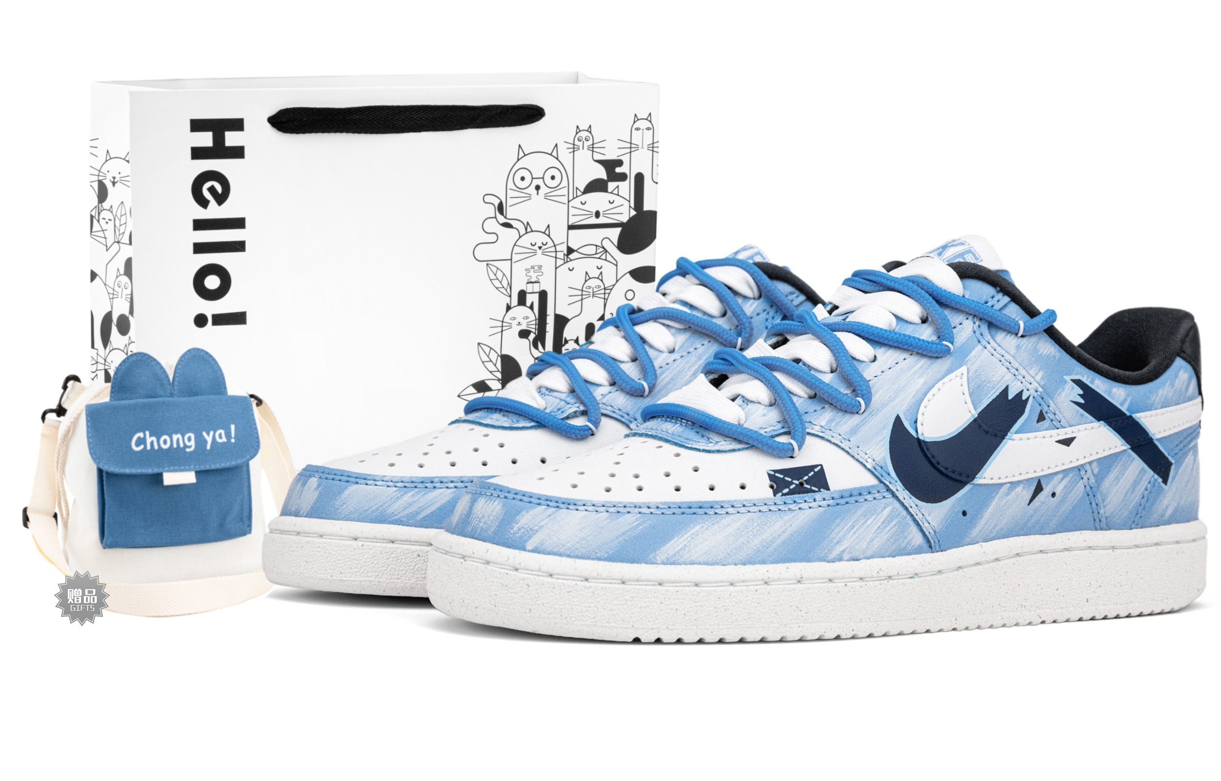 [Custom Shoes] (W) Nike Court Vision 2 'Custom Sky Blue-Fade Hand-Painted'