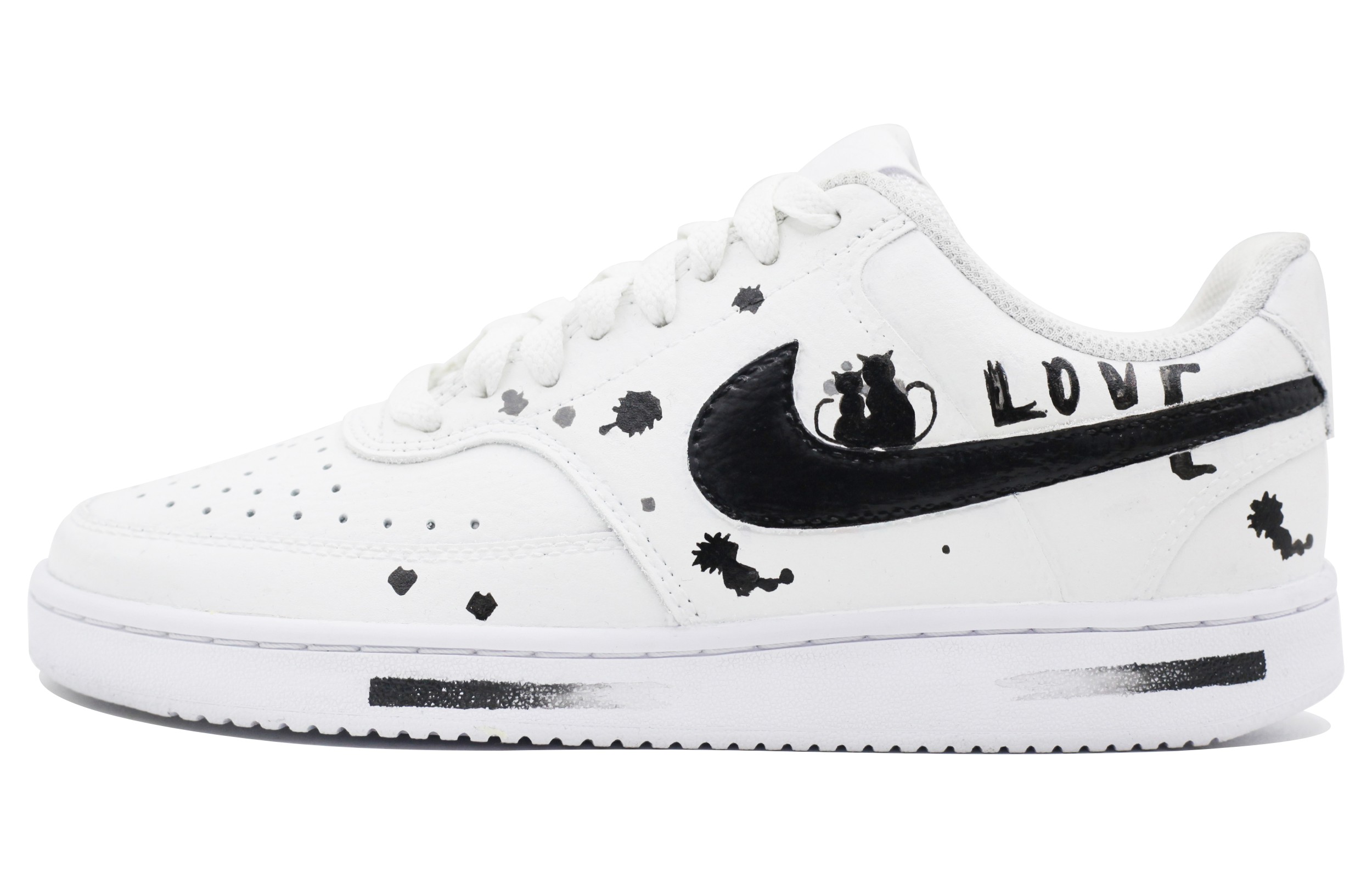 [Custom Shoes] (W) Nike Court Vision Low 'Black White Cat Art'