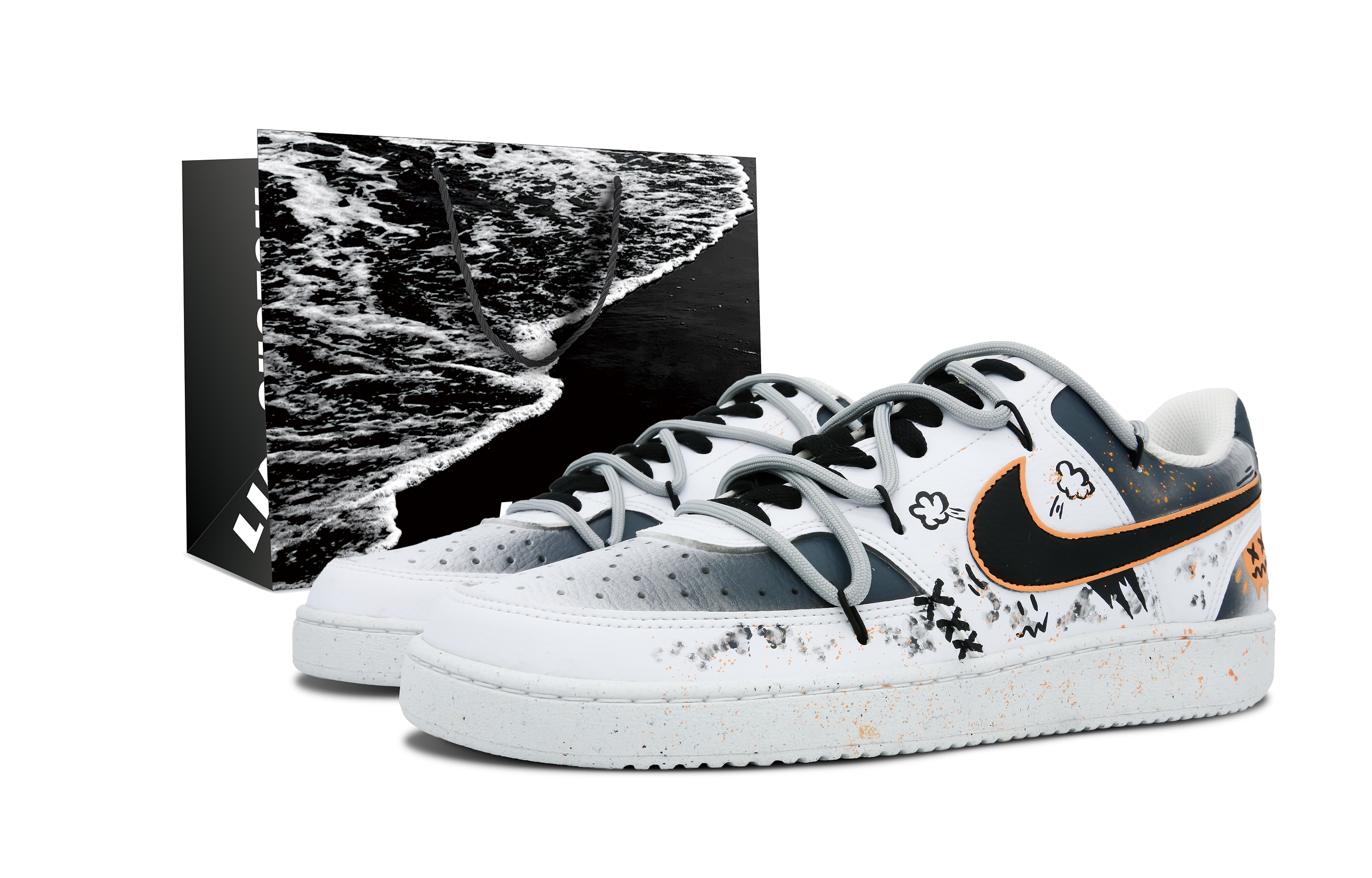 [Custom Shoes] (W) Nike Court Vision Low 'Black Beach Bag'