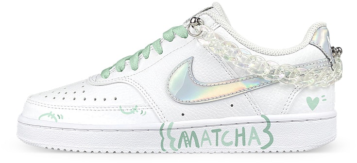 custom-shoes-women-nike-court-vision-low-laser-matcha-with-chain-charm