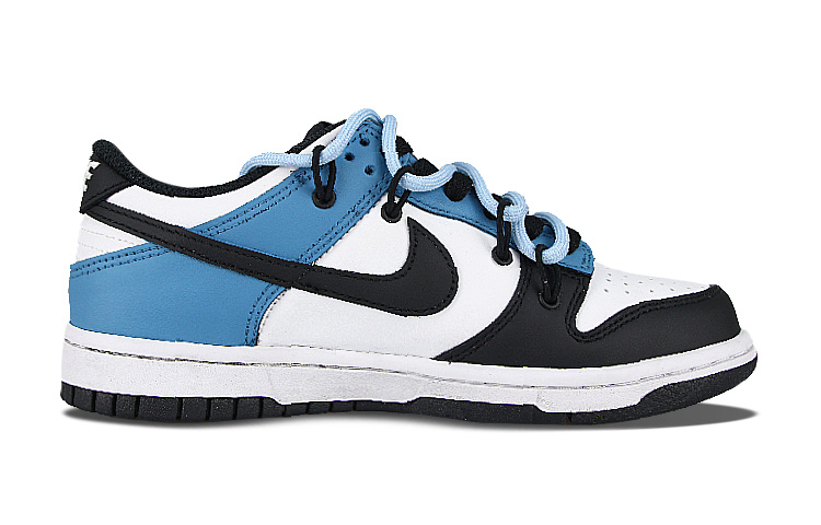 Lookbook 【客製球鞋】 Nike Dunk 低筒黑色 反向時間 解構鞋帶 手繪 潮流 耐磨 低筒 滑板鞋 女款 黑白藍